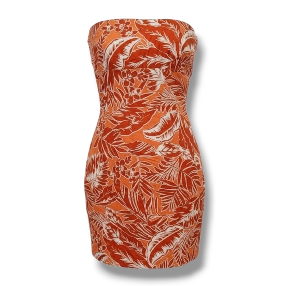 Forever 21 Contemporary Women’s Orange Tropical Strapless Zip-Up Dress – Medium - Picture 1 of 7